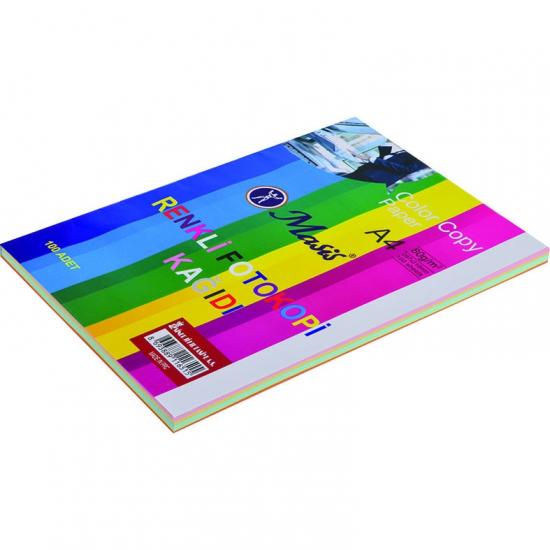  Renkli Fotokopi Kağıdı,100’ lük Paket, 5 Renk Karışık  